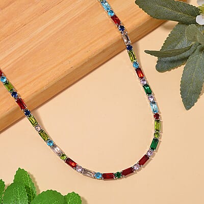 Simulated Multi Color Diamond 50.00 ctw Tennis Necklace in Silvertone 20 Inches