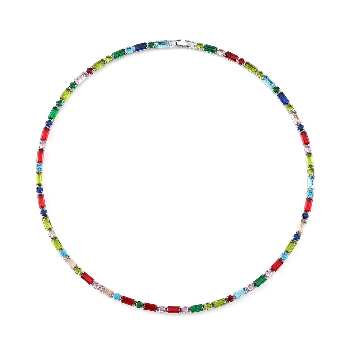 Doorbuster Simulated Multi Color Diamond 50.00 ctw Tennis Necklace in Silvertone 20 Inches image number 2