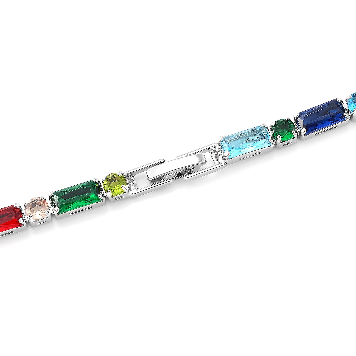 Simulated Multi Color Diamond 50.00 ctw Tennis Necklace in Silvertone 20 Inches