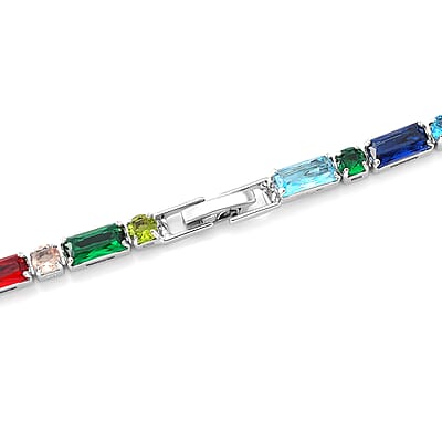 Simulated Multi Color Diamond 50.00 ctw Tennis Necklace in Silvertone 20 Inches