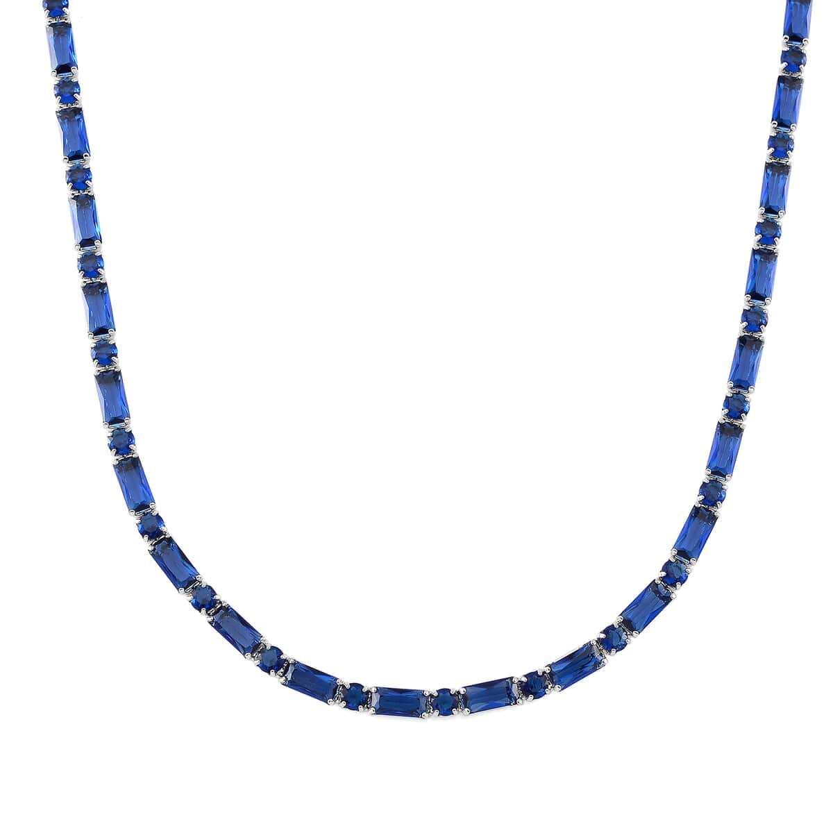 Doorbuster Simulated Blue Diamond 50.00 ctw Tennis Necklace in Silvertone 20 Inches image number 0