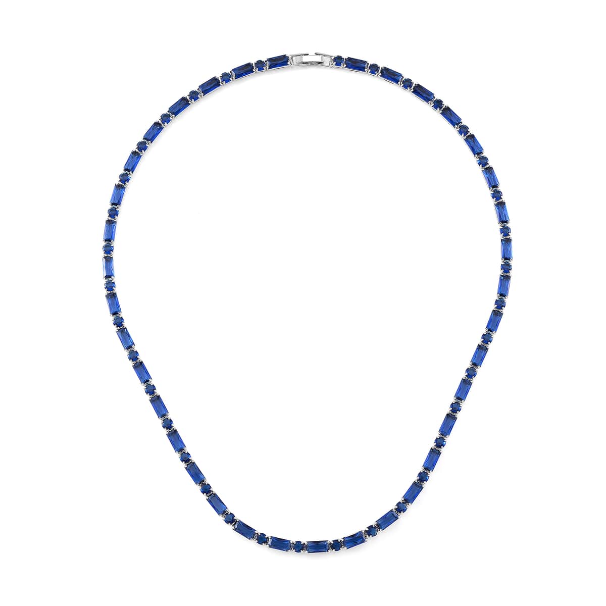 Doorbuster Simulated Blue Diamond 50.00 ctw Tennis Necklace in Silvertone 20 Inches image number 2