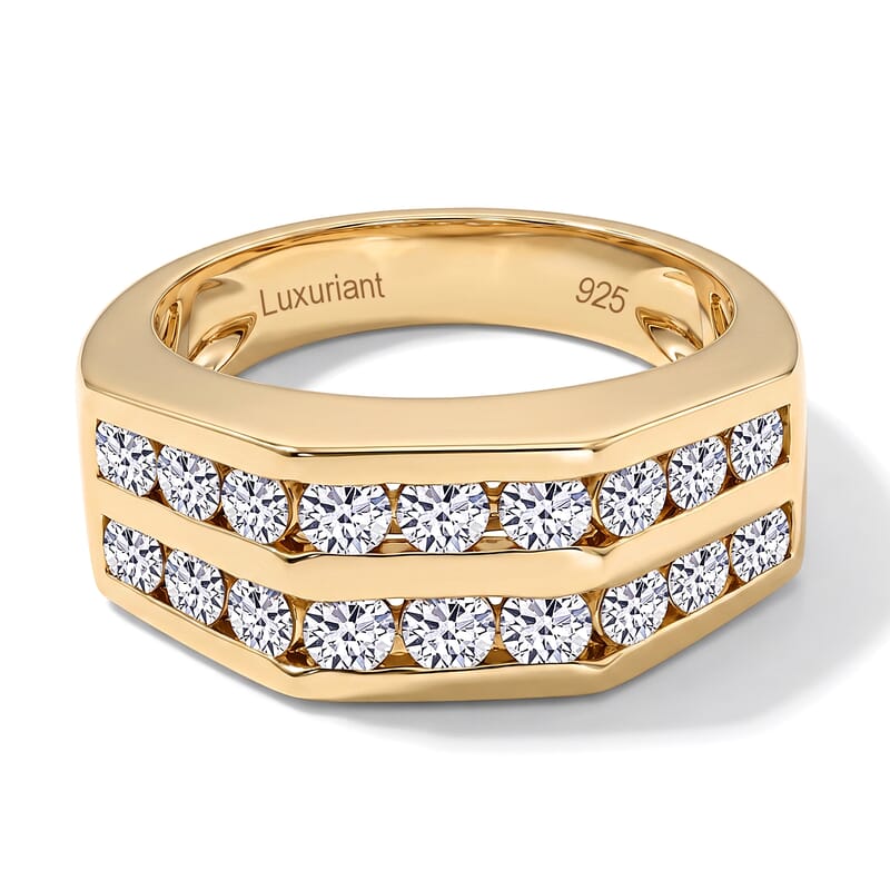 Luxuriant Lab Grown Diamond SI 2.00 ctw Men's Ring in 18K Vermeil Yellow Gold Over Sterling Silver (Size 10.0)