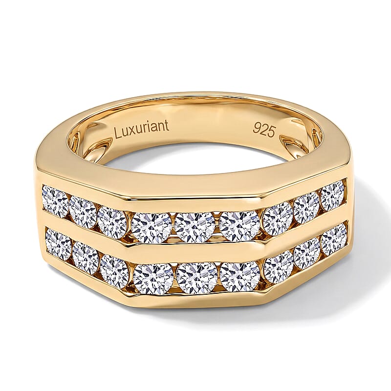 Luxuriant Lab Grown Diamond SI 2.00 ctw Men's Ring in 18K Vermeil Yellow Gold Over Sterling Silver (Size 10.0)