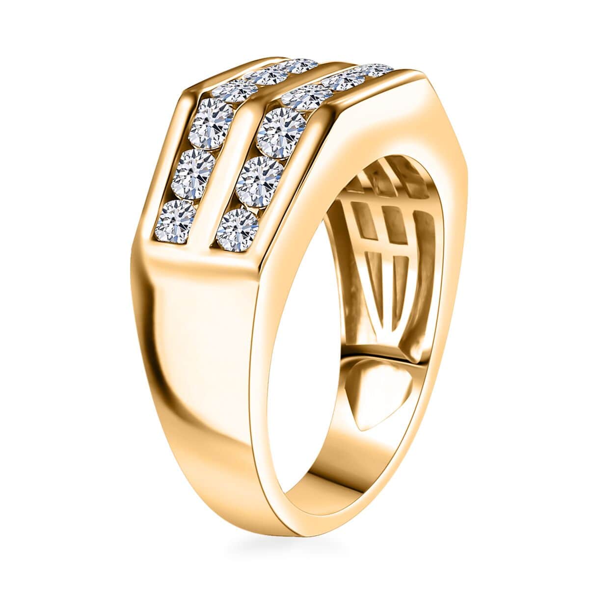 Luxuriant Lab Grown Diamond (SI) Men's Ring in 18K Vermeil YG Over Sterling Silver (Size 10.0) 2.00 ctw image number 3