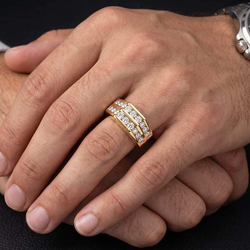 Luxuriant Lab Grown Diamond SI 2.00 ctw Men's Ring in 18K Vermeil Yellow Gold Over Sterling Silver (Size 10.0)