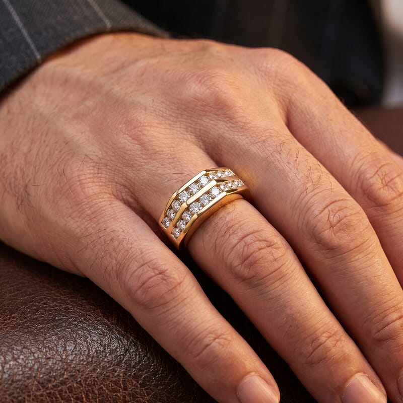 Luxuriant Lab Grown Diamond SI 2.00 ctw Men's Ring in 18K Vermeil Yellow Gold Over Sterling Silver (Size 10.0)