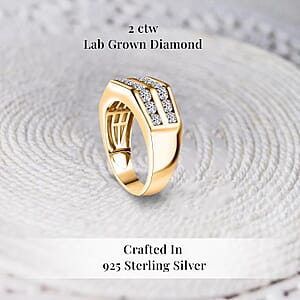 Luxuriant Lab Grown Diamond SI 2.00 ctw Men's Ring in 18K Vermeil Yellow Gold Over Sterling Silver (Size 11.0) (Del. in 12-15 Days)