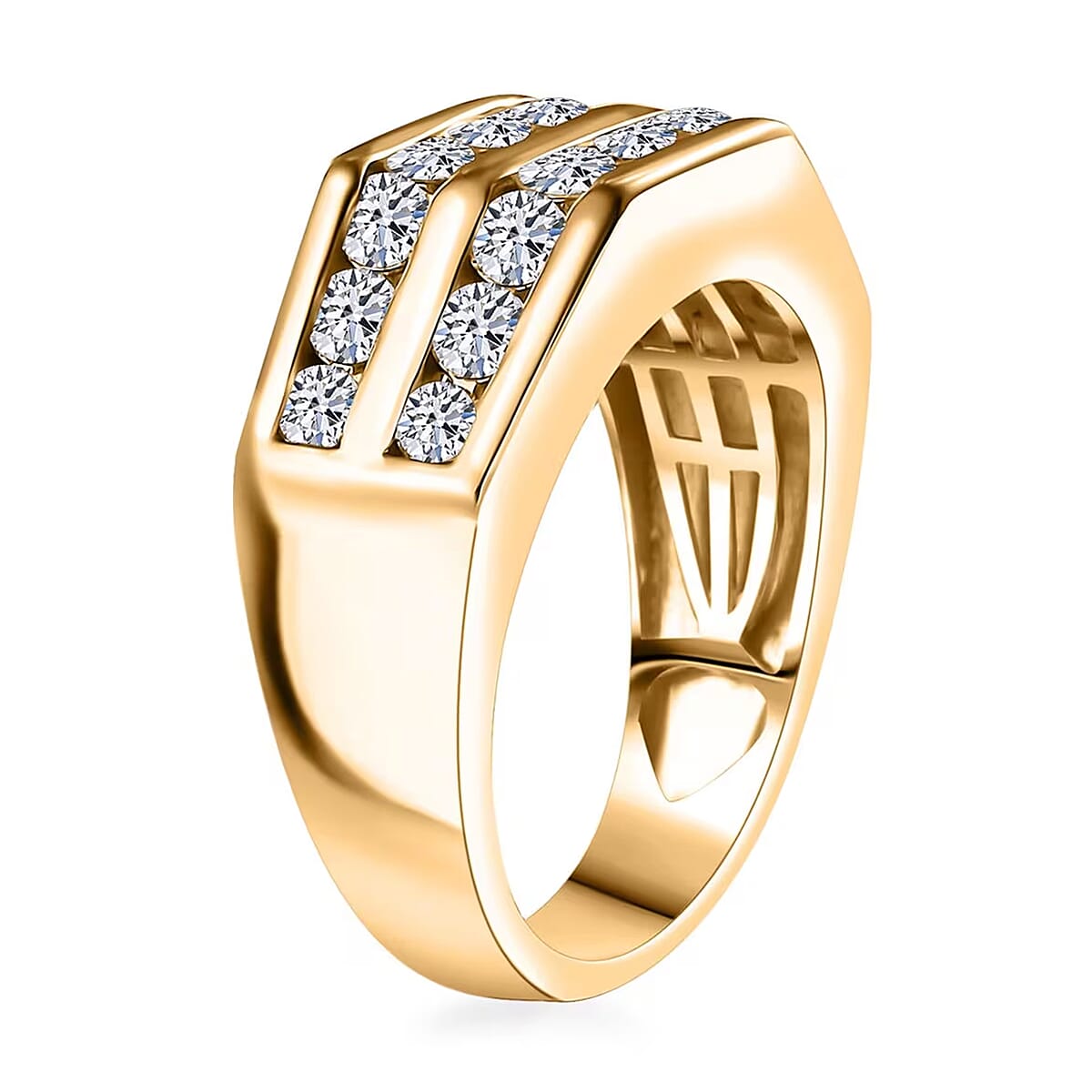 Luxuriant Lab Grown Diamond SI 2.00 ctw Men's Ring in 18K Vermeil Yellow Gold Over Sterling Silver (Size 12.0) image number 9