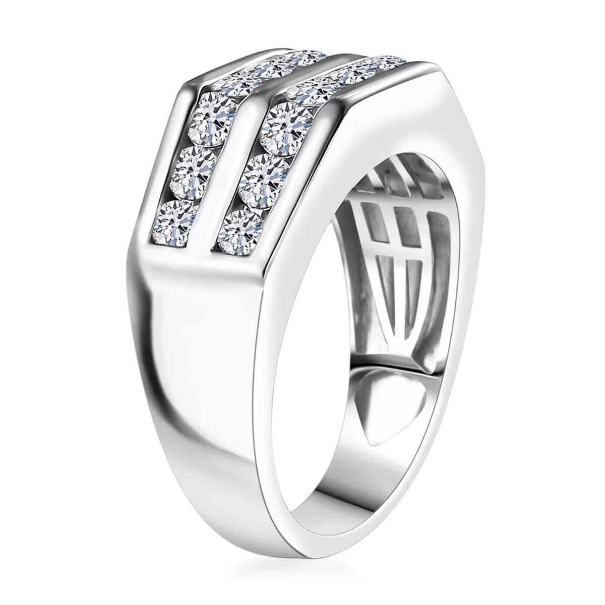 Luxuriant Lab Grown Diamond SI 2.00 ctw Men's Ring in Rhodium Over Sterling Silver (Size 11.0) (Del. in 10-12 Days) image number 9