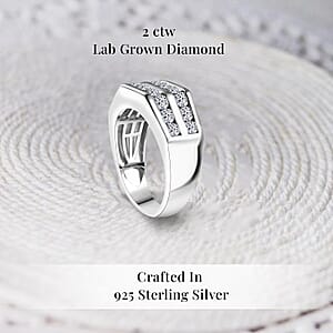 Luxuriant Lab Grown Diamond SI 2.00 ctw Men's Ring in Rhodium Over Sterling Silver (Size 12.0) (Del. in 12-15 Days)