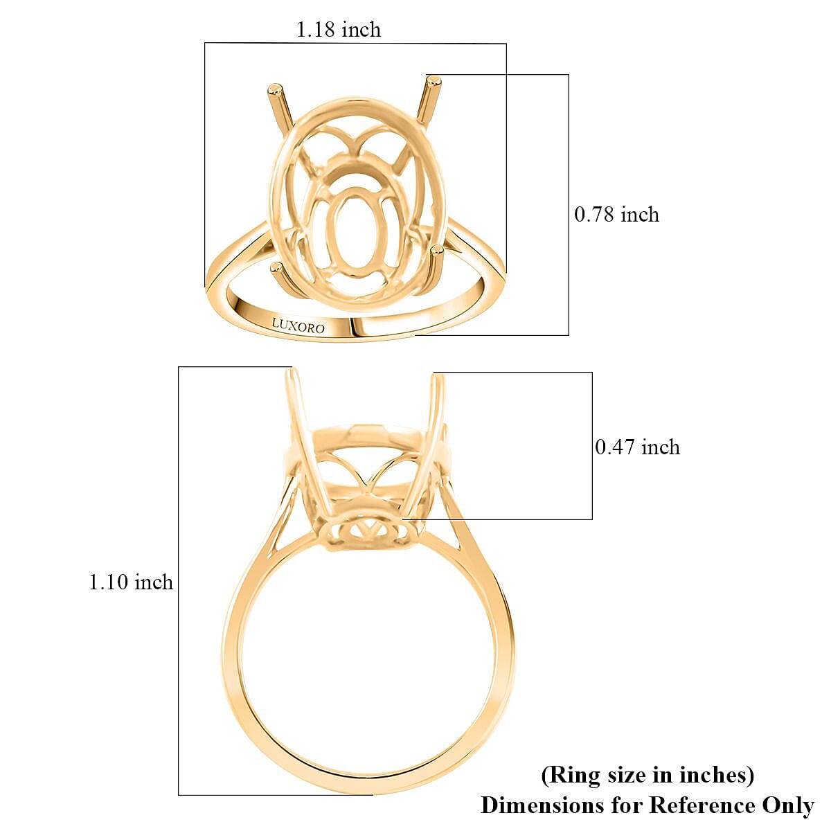Luxoro 10K Yellow Gold Mounting Ring (Size 7.0) (Ovl 16x12 mm) (2.65 g)
