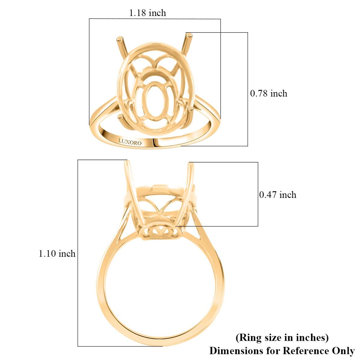 Luxoro 10K Yellow Gold Mounting Ring (Size 7.0) (Ovl 16x12 mm) (2.65 g) image number 4