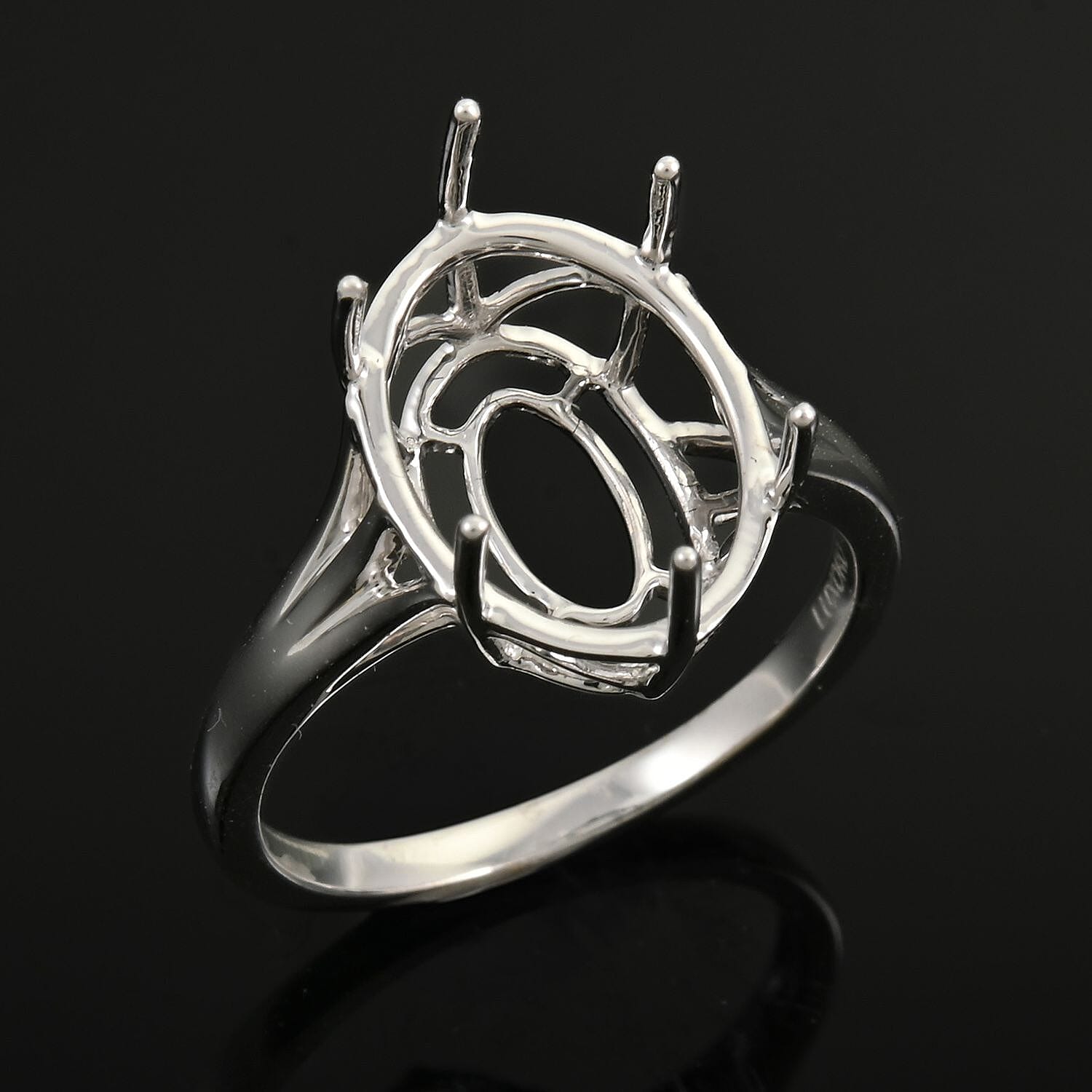 Luxoro 10K White Gold Mounting Ring (Size 10.0) (Ovl 14x10 mm) (2.89 g)