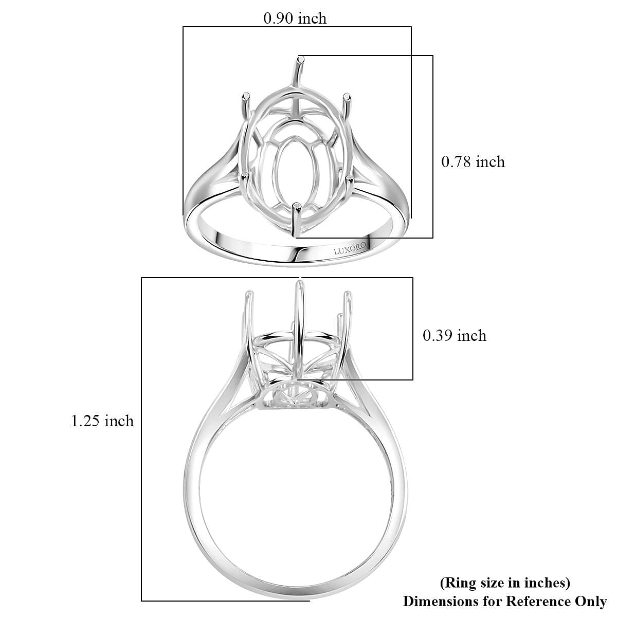 Luxoro 10K White Gold Mounting Ring (Size 10.0) (Ovl 14x10 mm) (2.89 g)