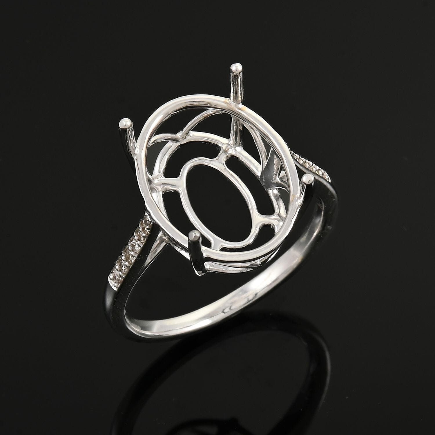 Luxoro 10K White Gold Diamond Mounting Ring (Size 10.0) (Oval 16x12mm) 0.10 ctw