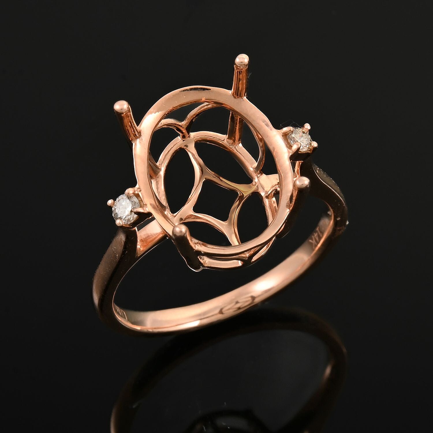 Luxoro 14K Rose Gold Diamond Mounting Ring (Size 6.0) (Oval 14x10mm) 0.08 ctw