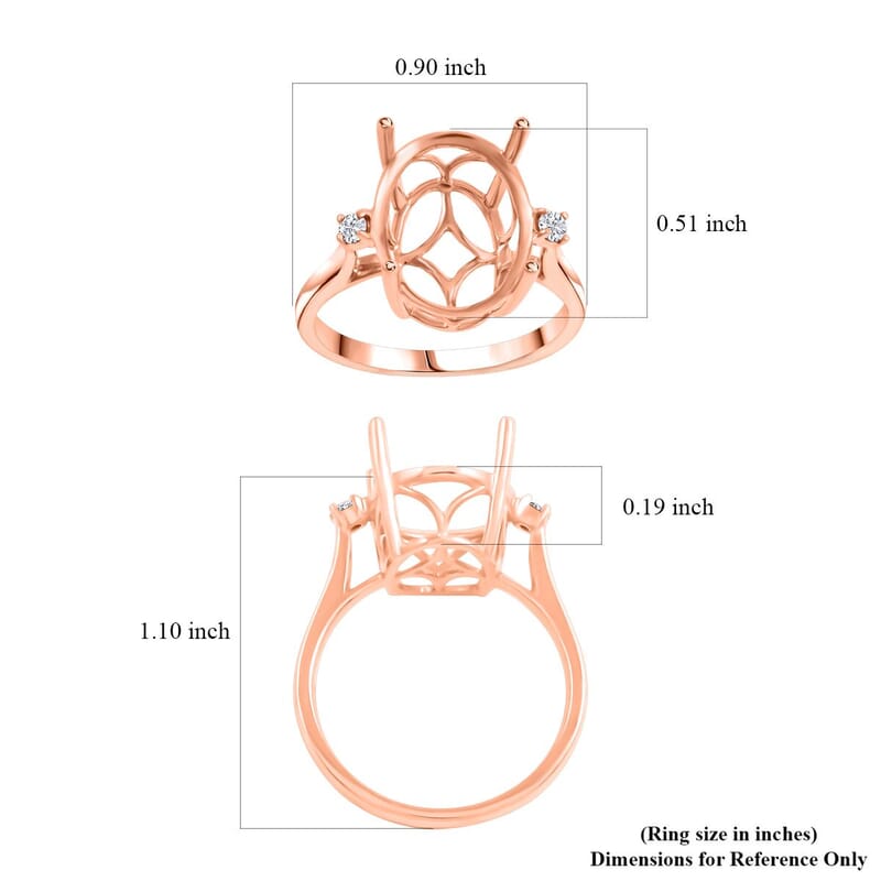 Luxoro 14K Rose Gold Diamond Mounting Ring (Size 6.0) (Oval 14x10mm) 0.08 ctw