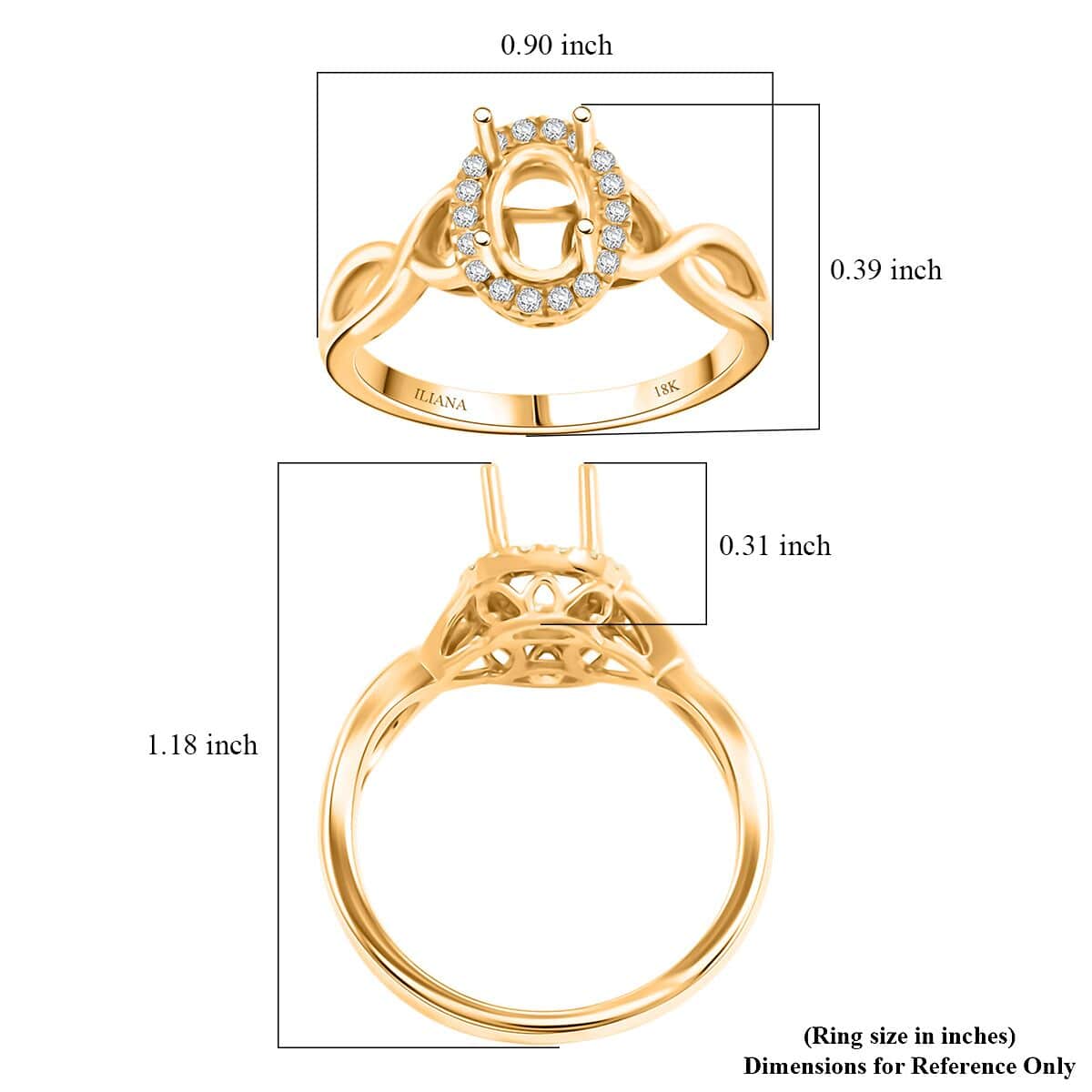 Iliana 18K Yellow Gold Diamond G-H, SI Mounting Ring (Size 10.0) (Ovl 7x5 mm) 0.15 ctw image number 4