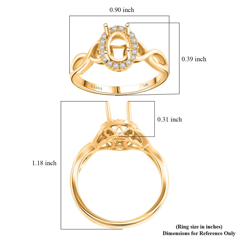 Iliana 18K Yellow Gold Diamond G-H, SI Mounting Ring (Size 10.0) (Ovl 7x5 mm) 0.15 ctw