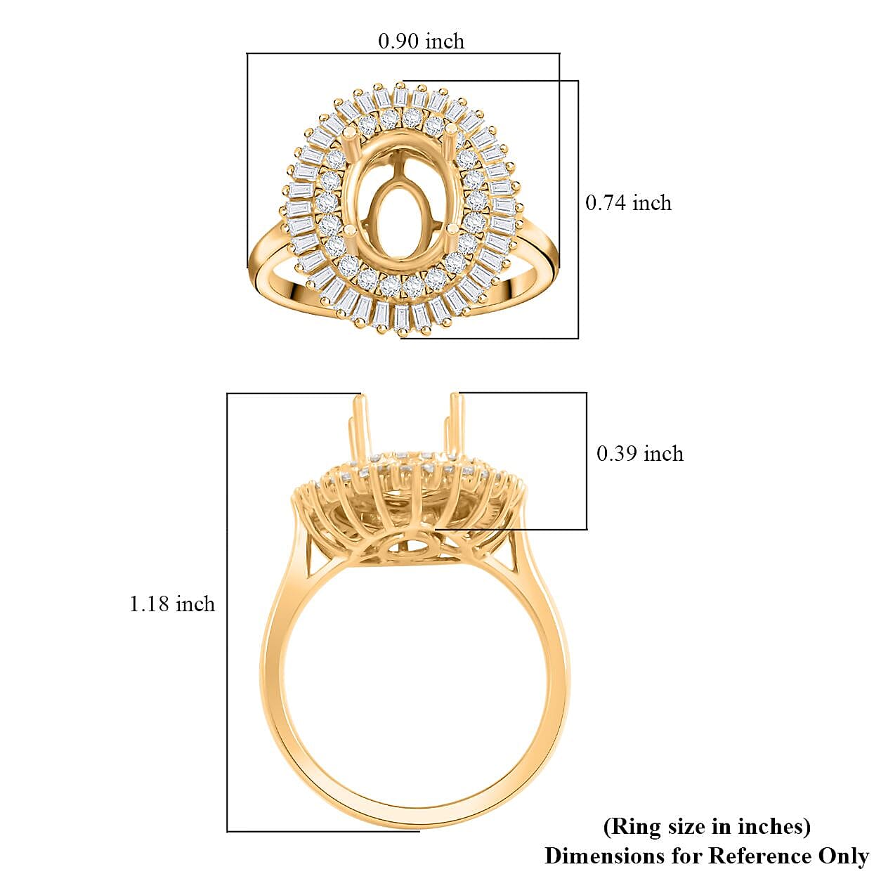 Iliana 18K Yellow Gold Diamond G-H SI Mounting Ring (Size 10.0) (Oval 9x7mm) 0.74 ctw