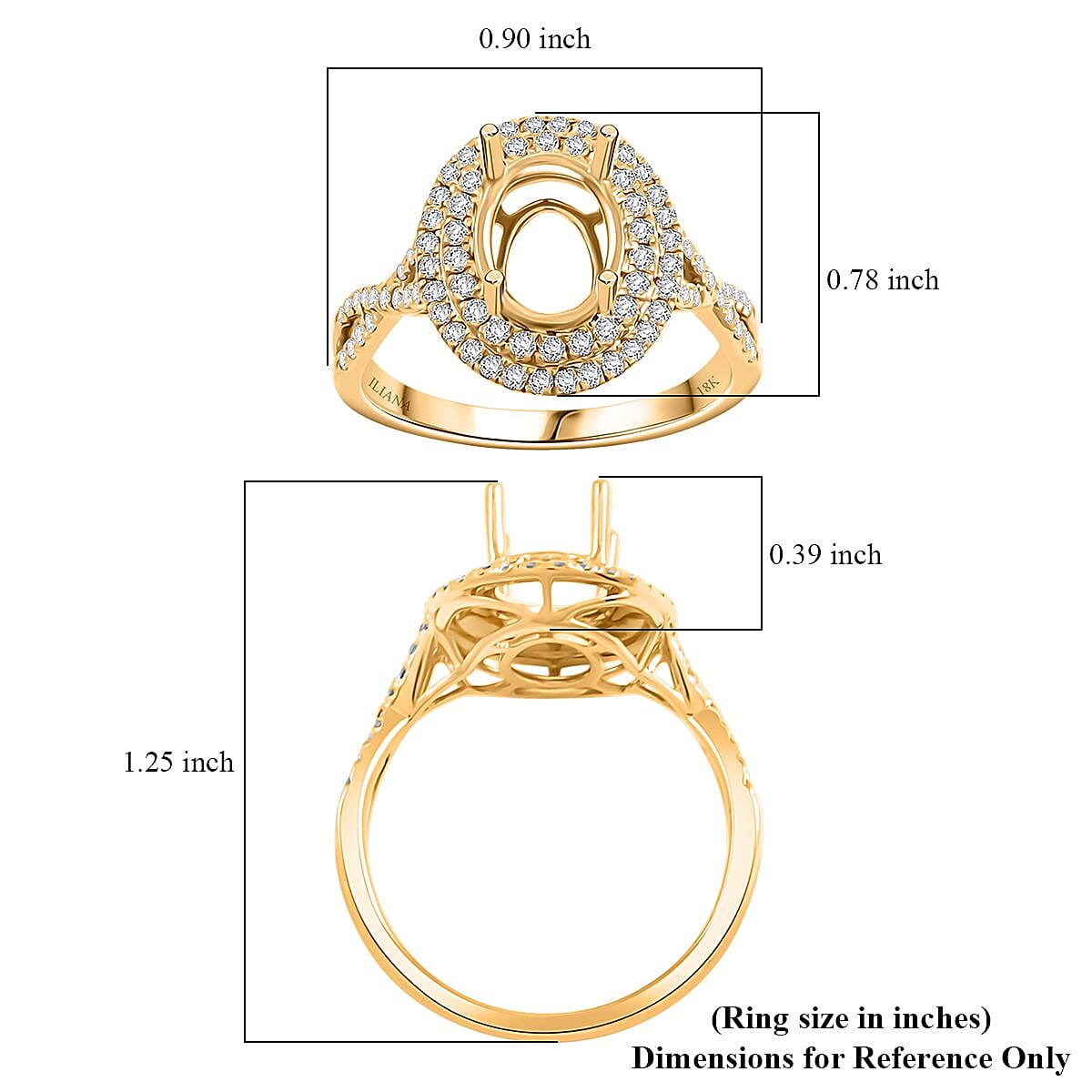 Iliana 18K Yellow Gold Diamond G-H SI Mounting Ring (Size 10.0) (Oval 9x7mm) 0.53 ctw