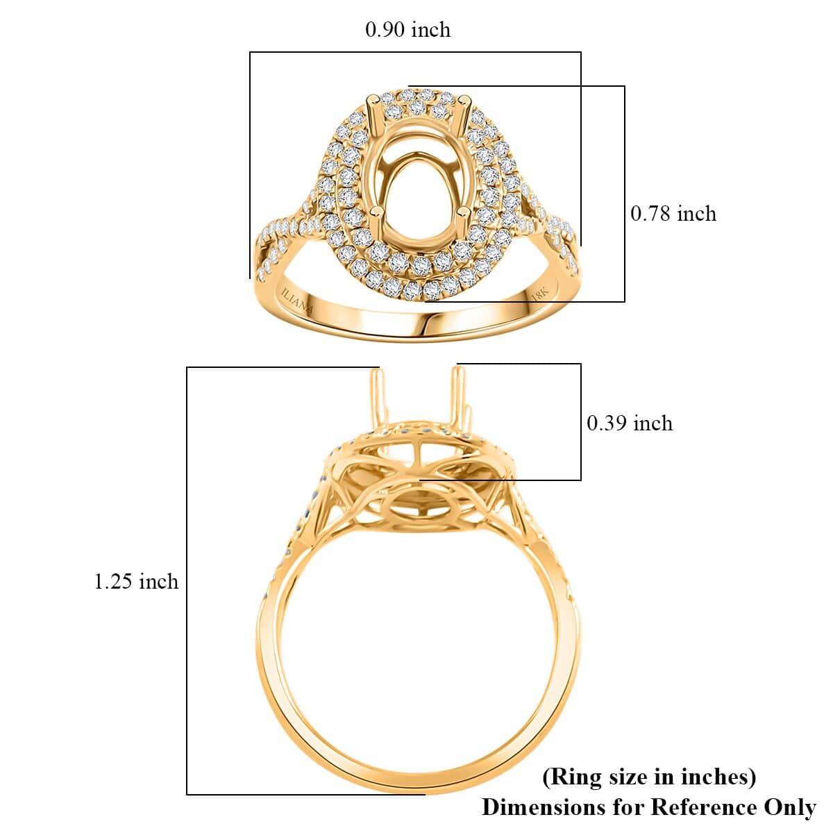 Iliana 18K Yellow Gold Diamond G-H SI Mounting Ring (Size 6.0) (Oval 9x7mm) 0.53 ctw image number 4