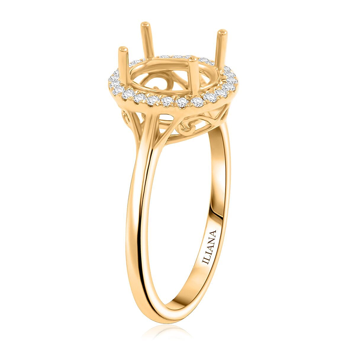 Iliana 18K Yellow Gold Diamond G-H SI Mounting Ring (Size 10.0) (Oval 9x7mm) 0.19 ctw