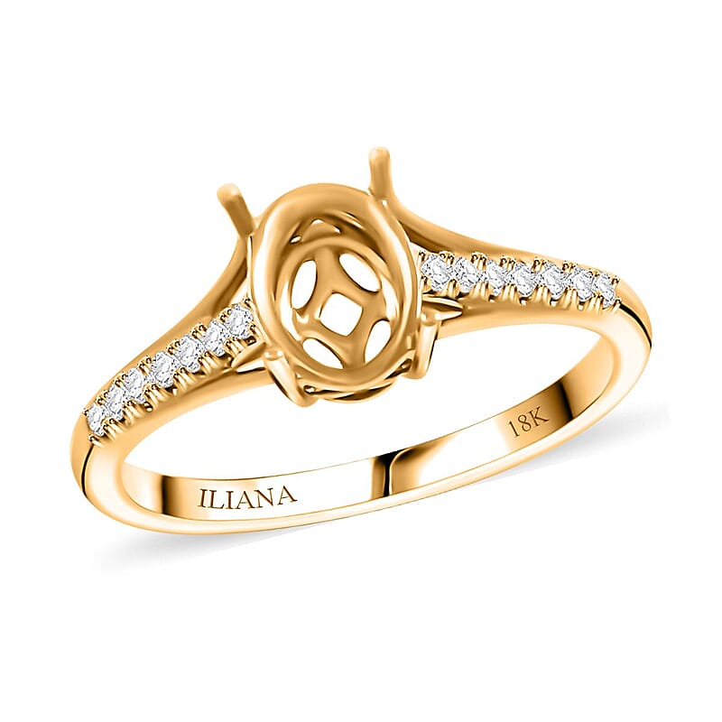 Iliana 18K Yellow Gold Diamond G-H SI Mounting Ring (Oval 8x6mm) 0.11 ctw