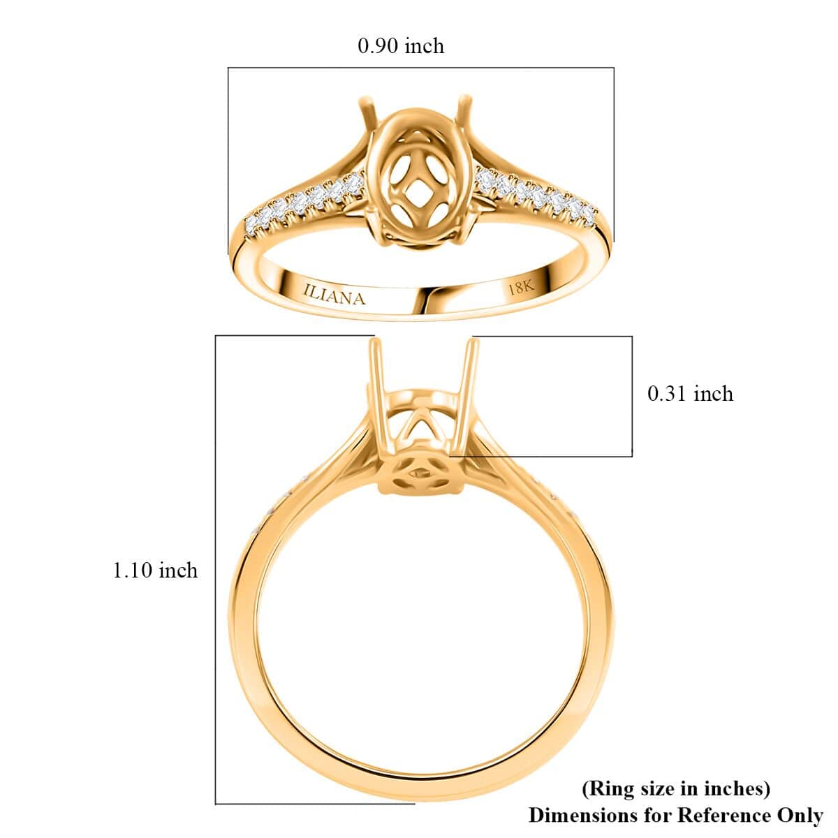 Iliana 18K Yellow Gold Diamond G-H SI Mounting Ring (Size 7.0) (Oval 8x6mm) 0.11 ctw image number 4