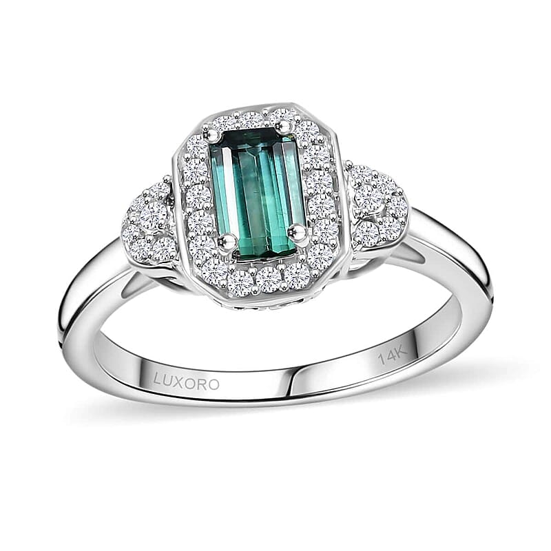 Certified & Appraised Luxoro 14K White Gold AAA Pirineu Lagoon Tourmaline, Diamond (I2) (0.25 cts) Ring (Size 10.0) 1.08 ctw