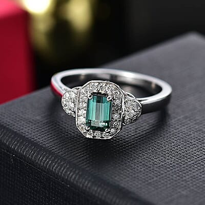 Certified & Appraised Luxoro 14K White Gold AAA Pirineu Lagoon Tourmaline, Diamond (I2) (0.25 cts) Ring (Size 10.0) 1.08 ctw