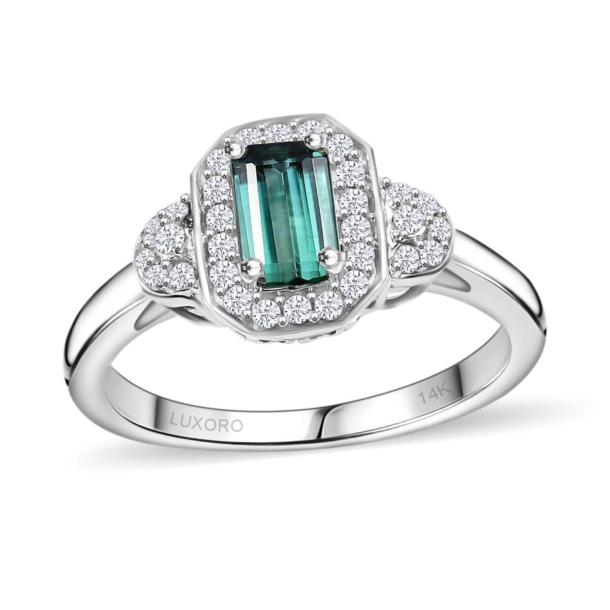 Certified & Appraised Luxoro AAA Pirineu Lagoon Tourmaline and I2 Diamond 1.08 ctw Ring in 14K White Gold (Size 6.0) image number 0