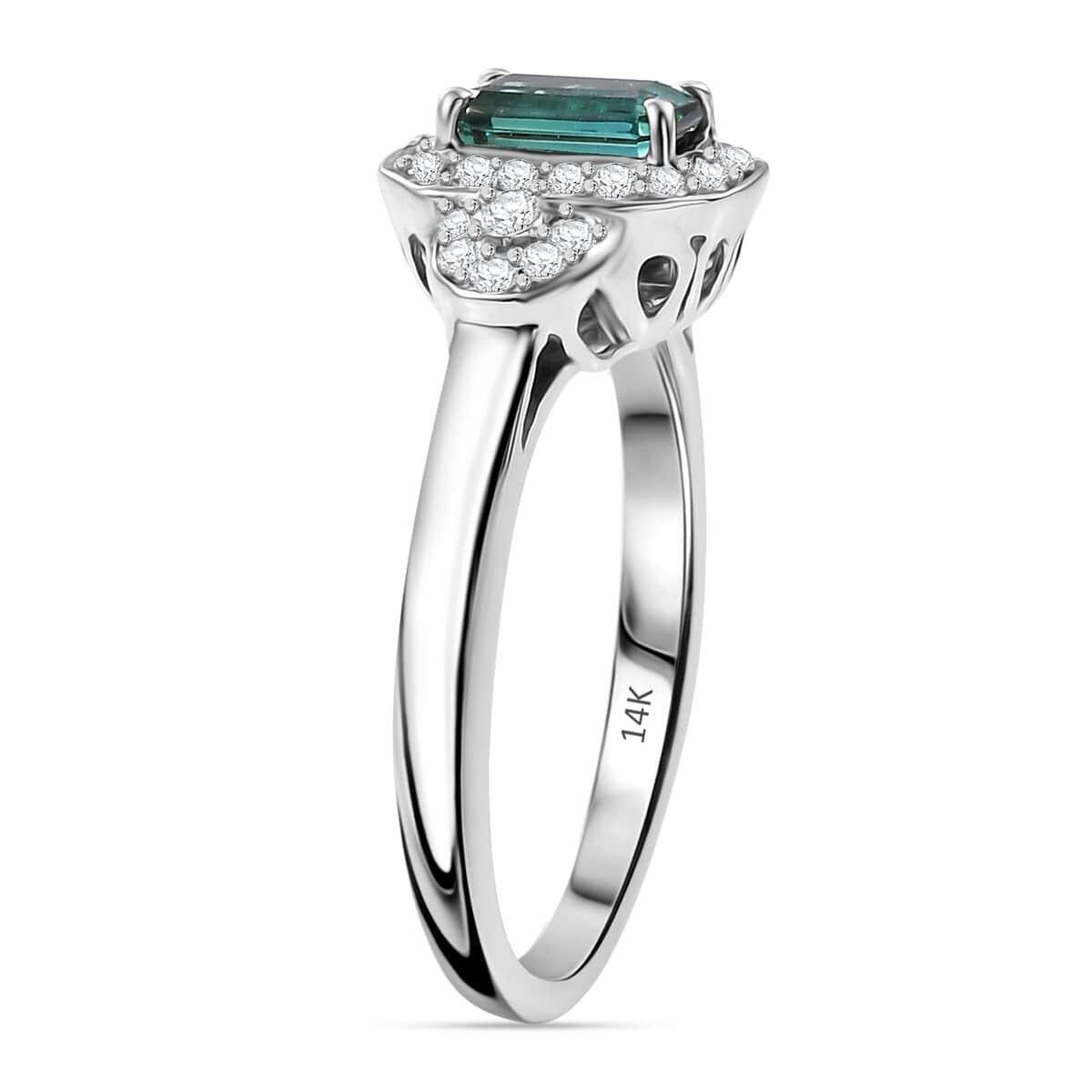 Certified & Appraised Luxoro AAA Pirineu Lagoon Tourmaline and I2 Diamond 1.08 ctw Ring in 14K White Gold (Size 6.0) image number 3