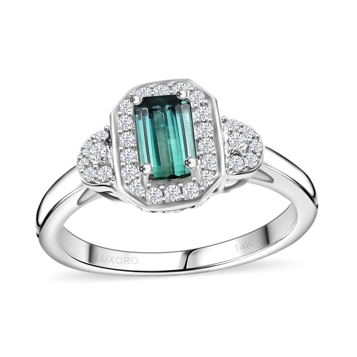 Certified & Appraised Luxoro AAA Pirineu Lagoon Tourmaline and I2 Diamond 1.08 ctw Ring in 14K White Gold (Size 7.0) image number 0
