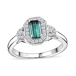 Certified & Appraised Luxoro AAA Pirineu Lagoon Tourmaline and I2 Diamond 1.08 ctw Ring in 14K White Gold (Size 7.0)