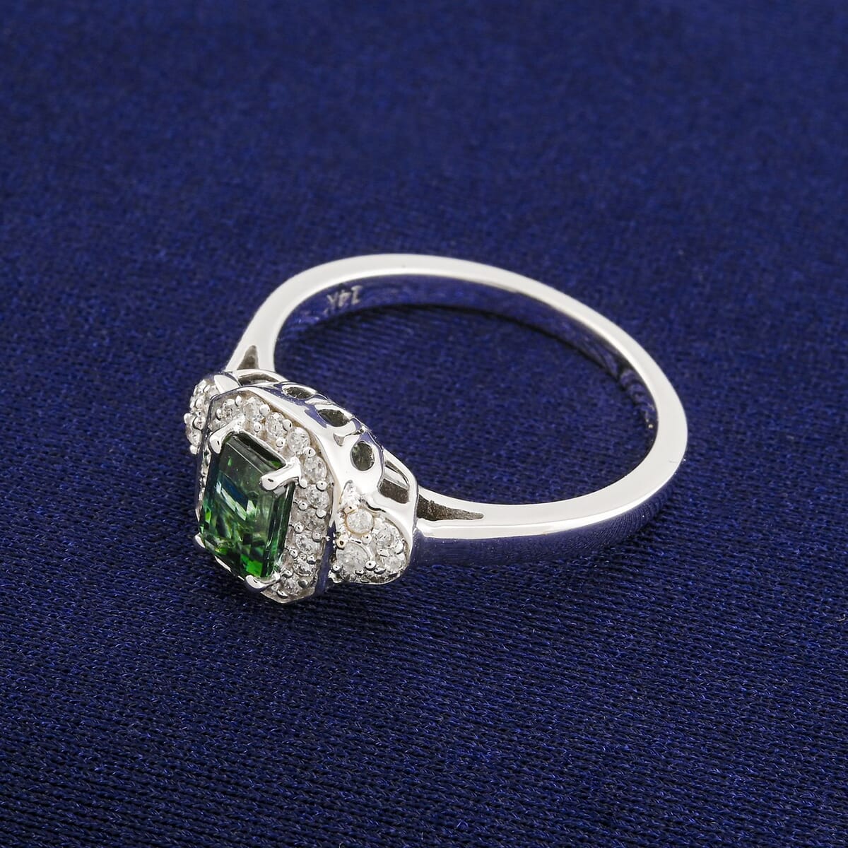 Certified & Appraised Luxoro AAA Pirineu Lagoon Tourmaline and I2 Diamond 1.08 ctw Ring in 14K White Gold (Size 7.0) image number 1