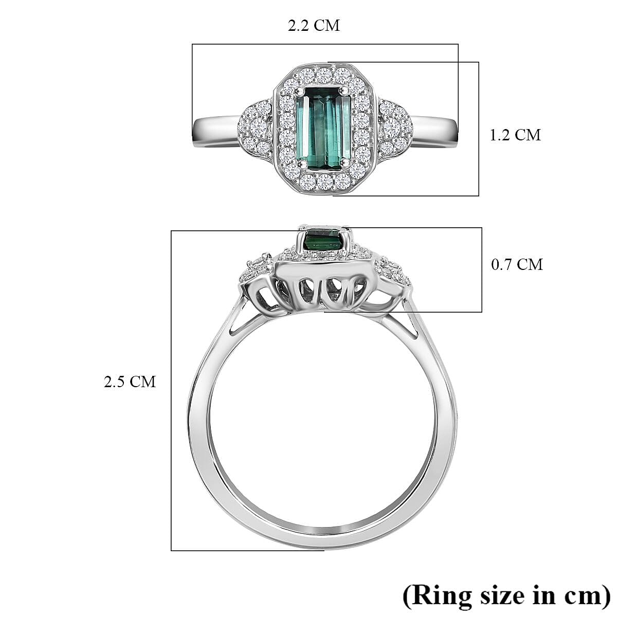 Certified & Appraised Luxoro AAA Pirineu Lagoon Tourmaline and I2 Diamond 1.08 ctw Ring in 14K White Gold (Size 8.0) image number 5