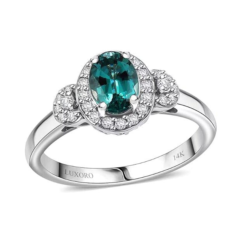 Certified & Appraised Luxoro AAA Pirineu Lagoon Tourmaline and I2 Diamond 1.05 ctw Ring in 14K White Gold (Size 10.0)