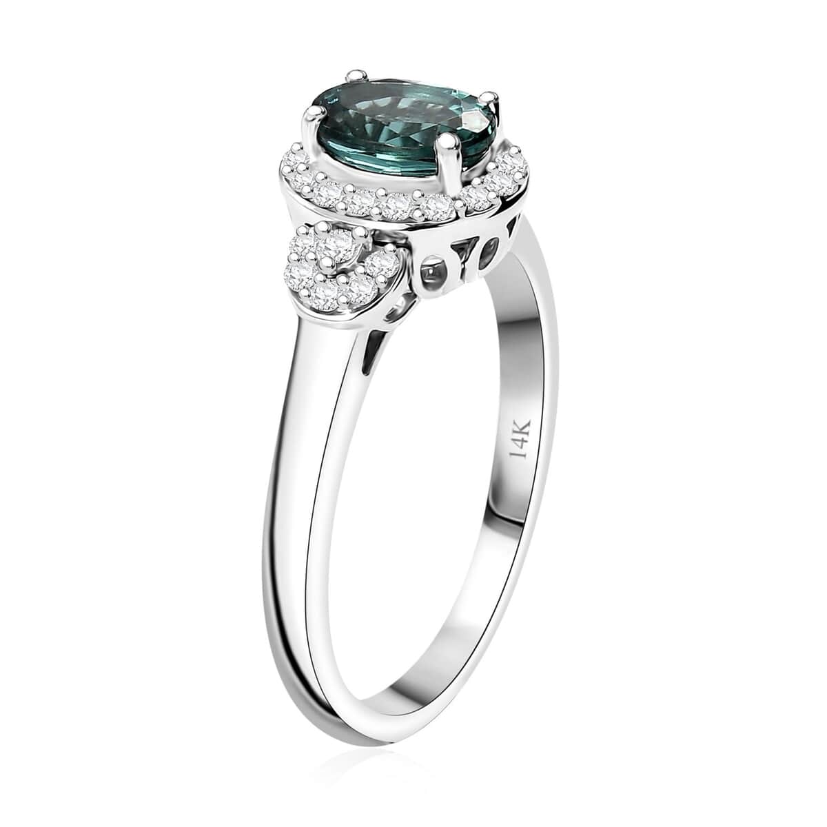 Certified & Appraised Luxoro AAA Pirineu Lagoon Tourmaline and I2 Diamond 1.07 ctw Ring in 14K White Gold (Size 10.0) image number 3