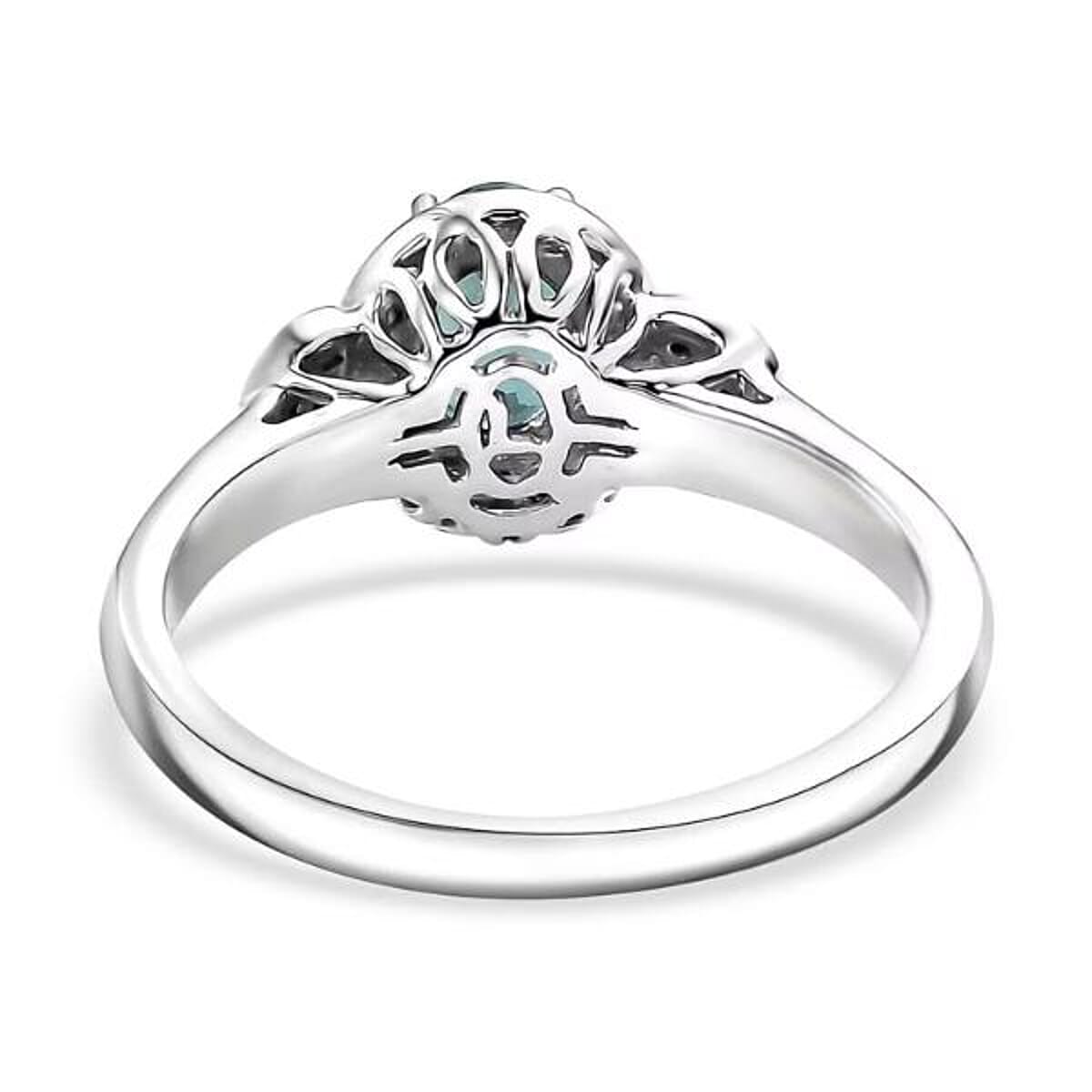 Certified & Appraised Luxoro AAA Pirineu Lagoon Tourmaline and I2 Diamond 1.05 ctw Ring in 14K White Gold (Size 10.0) image number 6