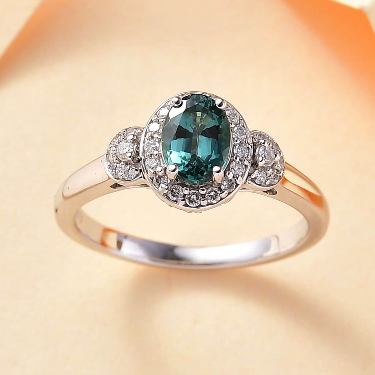 Certified & Appraised Luxoro 14K White Gold AAA Pirineu Lagoon Tourmaline, Diamond (I2) (0.25 cts) Ring (Size 5.0) 1.07 ctw image number 1