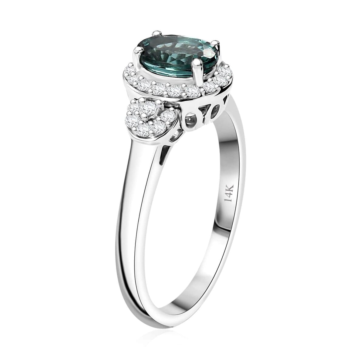 Certified & Appraised Luxoro 14K White Gold AAA Pirineu Lagoon Tourmaline, Diamond (I2) (0.25 cts) Ring (Size 5.0) 1.07 ctw image number 3