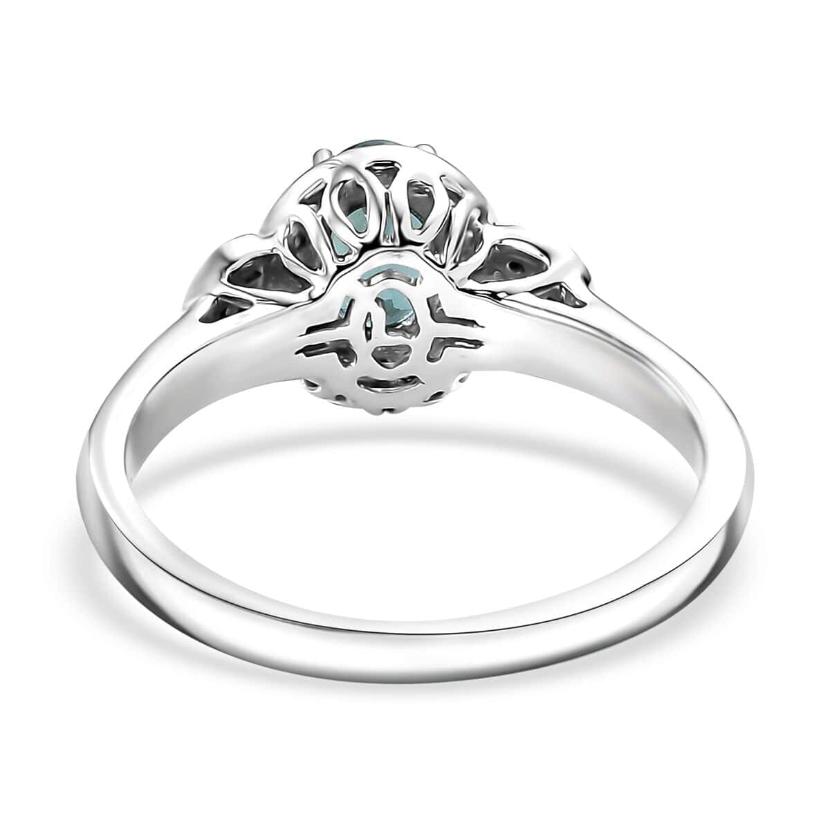 Certified & Appraised Luxoro 14K White Gold AAA Pirineu Lagoon Tourmaline, Diamond (I2) (0.25 cts) Ring (Size 5.0) 1.07 ctw image number 4