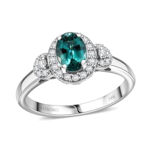 Certified & Appraised Luxoro 14K White Gold AAA Pirineu Lagoon Tourmaline, Diamond (I2) (0.25 cts) Ring (Size 6.5) 1.07 ctw