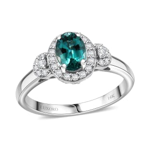 Certified & Appraised Luxoro AAA Pirineu Lagoon Tourmaline and I2 Diamond 1.05 ctw Ring in 14K White Gold (Size 7.0)