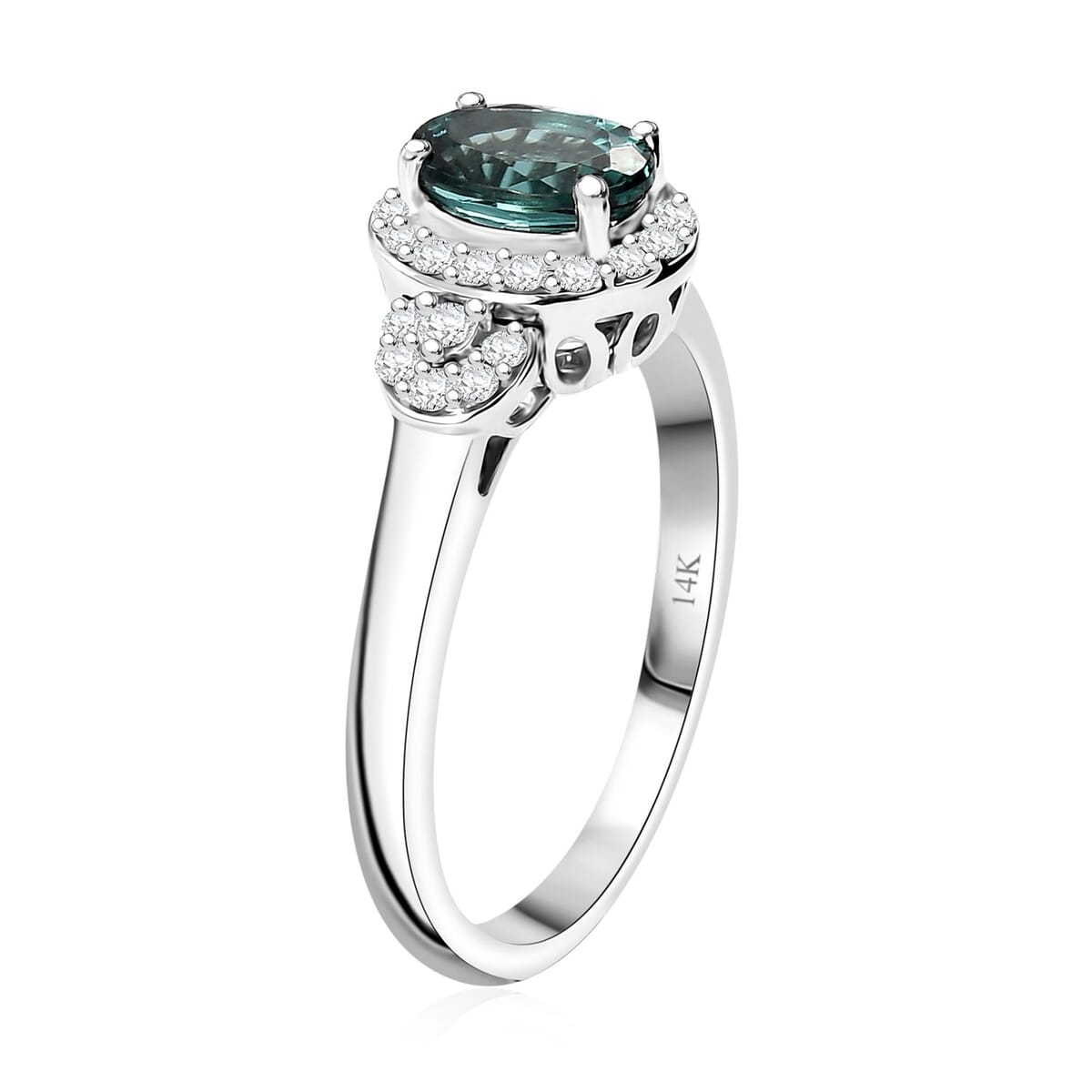 Certified & Appraised Luxoro AAA Pirineu Lagoon Tourmaline and I2 Diamond 1.05 ctw Ring in 14K White Gold (Size 7.0) image number 3
