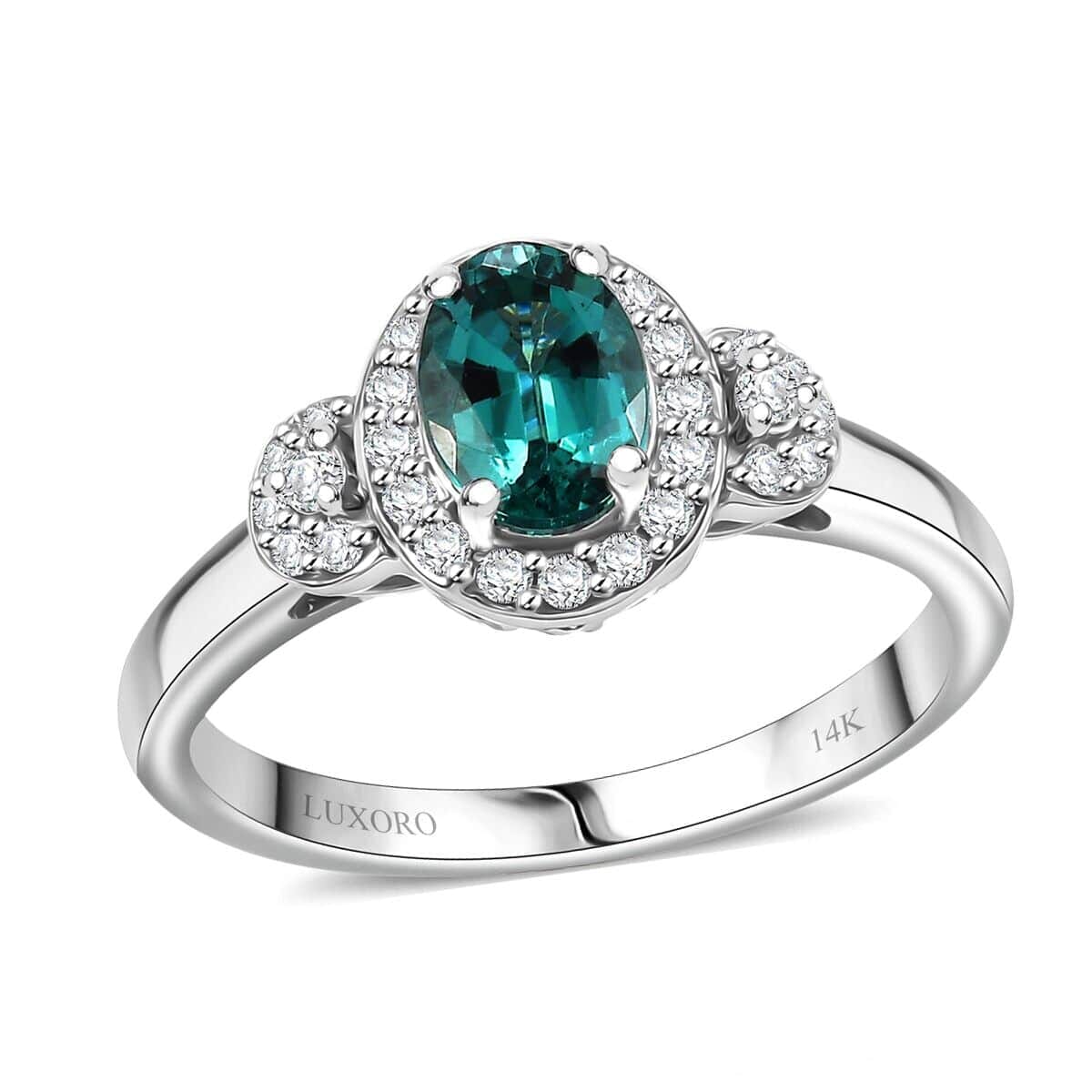 Certified & Appraised Luxoro 14K White Gold AAA Pirineu Lagoon Tourmaline, Diamond (I2) (0.25 cts) Ring (Size 8.5) 1.07 ctw image number 0