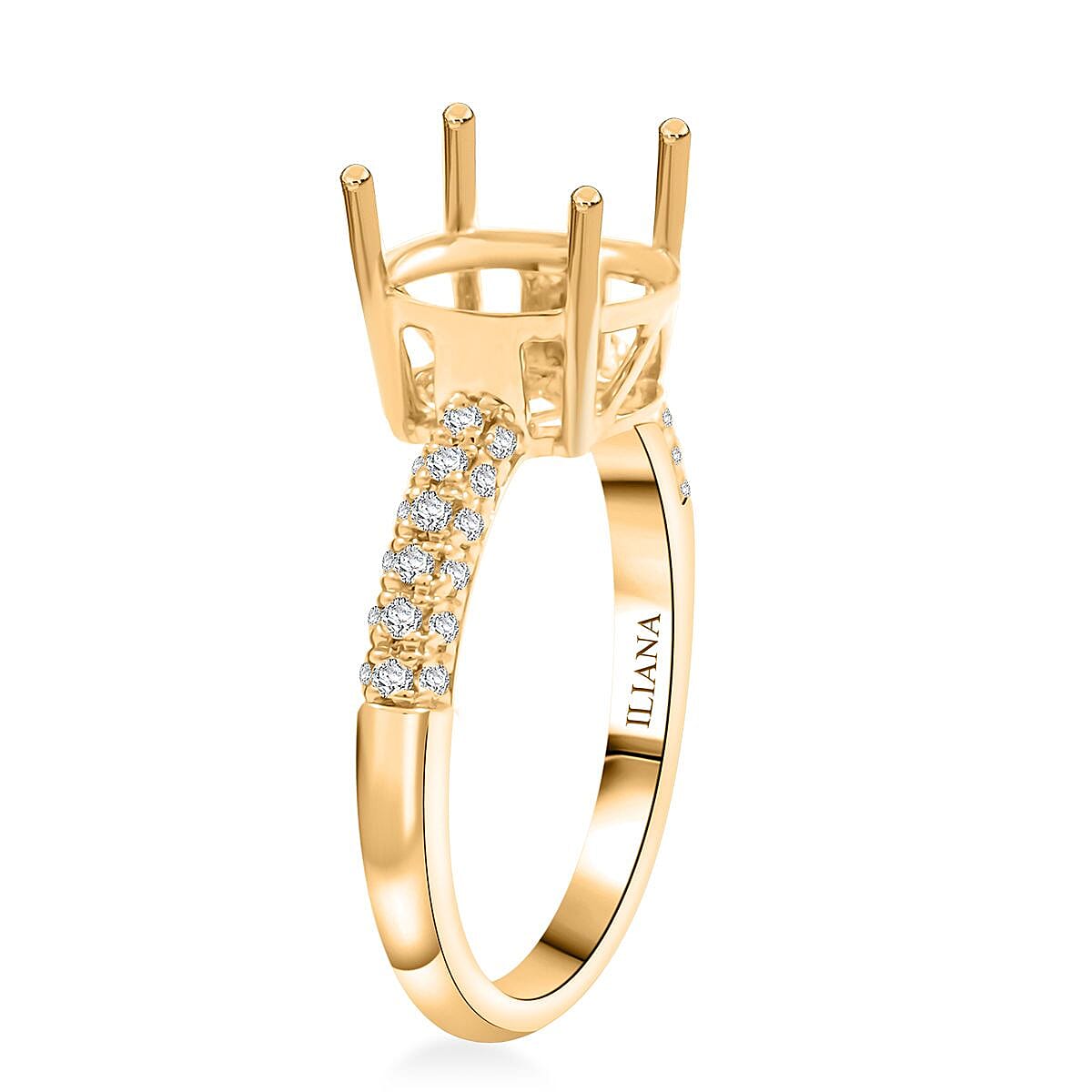 Iliana 18K Yellow Gold Diamond G-H SI Mounting Ring (Size 10.0) (Oval 10x8mm) 0.25 ctw