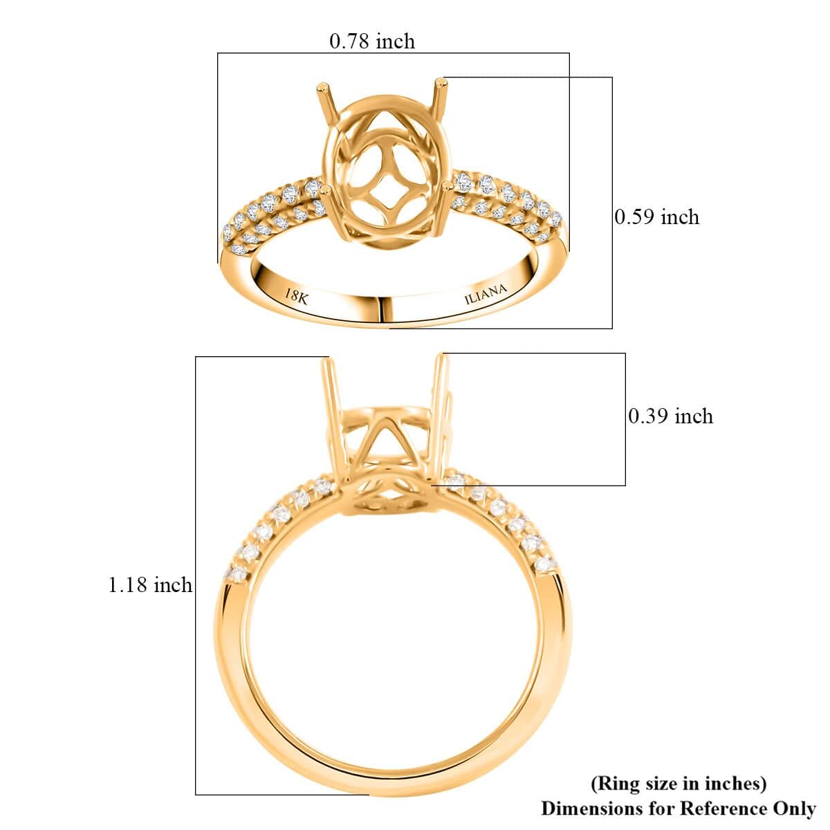 Iliana 18K Yellow Gold Diamond G-H SI Mounting Ring (Size 7.0) (Oval 10x8mm) 0.25 ctw image number 4